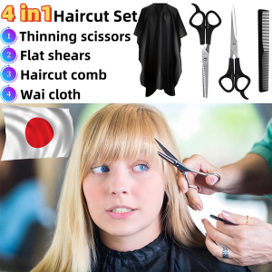 4Pcs Hair Cutting Tools Set Household Hairdressing Scissors Set Hair Thinning Shears Hair Cutting Accesories Barber Scissors Flat Shears Haircut Comb Haircut Cloth Tooth Scissor Hair Styling Tools For Kids Men Women Multi Use Haircut Kit For Home Salon
