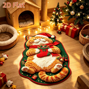 VIKAMA Merry Christmas Cat Rug Cute Kitten Sleeping Xmas Tree Doormat Living Room Bedroom Home Decoration 2027 Happy New Year