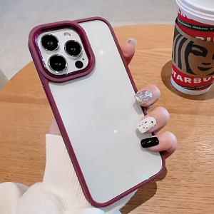 Ốp Lưng IPHONE 15/ 15 Pro/ 15 Pro Max/ 15 Plus Viền Camera KIM LOẠI Lưng Cứng TRONG SUỐT CHỐNG Ố Có Gờ Bảo Vệ Camera.