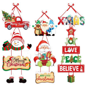 Dizoey 2024 Christmas Door Hanger New Year Party Pendants Santa Claus Snoweman elk Paper Banner Merry Christmas decoration for home