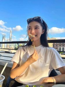 Summer 2025 Street Style Pure Cotton Short Sleeve T-Shirt Womens Slim Fit Solid Color Patchwork Letter Design Casual Top