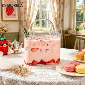 1PCS Handbag-Shaped Glass Cup & With and Without a Straw Tote Mug with Handle Clear Glass Tumbler for Iced Coffee Juice Cocktail