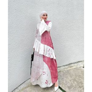 PINK SATIN SUTRA DRESS GAMIS SILK SATIN SUTRA GAMIS BATIK CAP PEKALONGAN