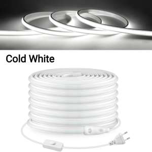 1-30M 220V COB Neon LED Strip Light 180° Beam Angle Solid Silicone Bendable Cuttable Strip with EU Plug Switch for Home Decor