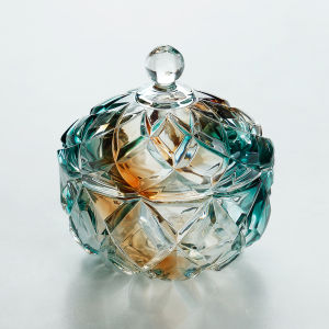 กล่องเก็บของแก้วคริสตัลสีเขียวมรกตพร้อมฝาปิด กล่องเก็บของสำหรับใส่ขนม ตกแต่งบ้าน กล่องเก็บของขนาดเล็กและใหญ่