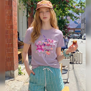 Floral Print Slimming T-shirt Short Sleeve