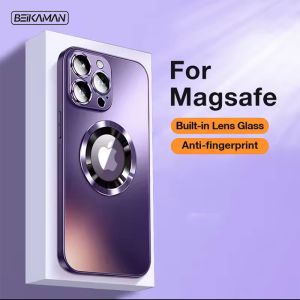 Magnetic Magsafe Matte Phone Case For iPhone 14 13 12  15 16 Pro Max Built-in Glass Camera Lens Protector Cover For iPhone 11 Pro Max Shockproof Protective Casing