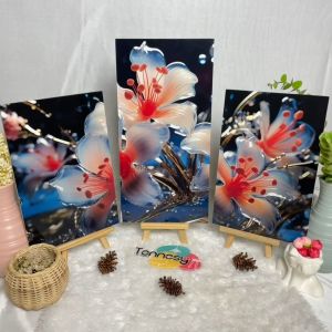 TENNESY Hiasan Dinding Set Bunga 3D Abstrak 3 Panel Besar Dekorasi Dinding Kamar Tidur Pajangan Kayu Poster Dekorasi Rumah