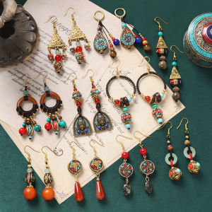 Original Design Nepal Earrings Retro Tibetan Ethnic Style Woven Long Tassel Exotic Style Special-Interest Earrings Women