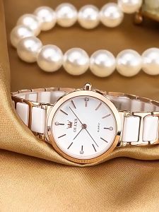 OLEVS 5877 Ceramic Quartz Watch For Women Luxury High Quality Womens Stainless Steel Business Luxury Watches