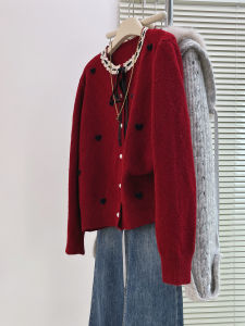 QINGNAER | Chic Lace Collar Heart Ties Knitted Cardigan