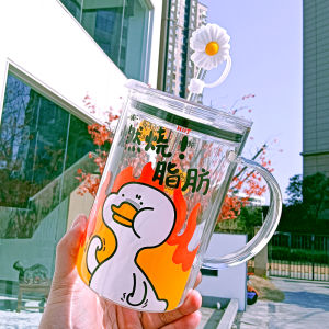 แก้วน้ำครึ่งแก้วแก้วน้ำแก้วแก้วน้ำใสขนาดใหญ่สำหรับใช้ในออฟฟิศพร้อมฝาปิดและสตรีทเทอร์มอลสำหรับผู้ชายและผู้หญิง