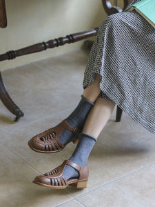 Roman Style Hollow out Sandals Womens Thick Heel Flat Bottom Shoes Vintage French Retro Design Open Toe Comfortable Casual Loafers