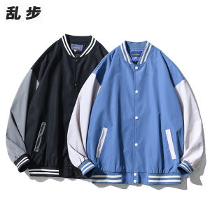 American Style Color Block Mens Jacket Autumn Casual Sporty Student Outerwear Loose Fit Stylish Windbreaker Coat
