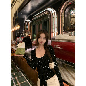 Summer Long Sleeve Polka Dot Knit Cardigan