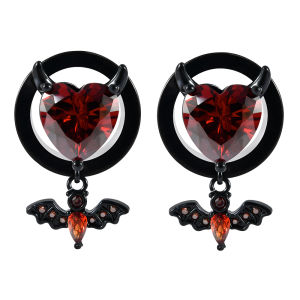 1/2PCS Stainless Steel Heart Red Zircon Pendant Ear Gauges Plugs Tunnels Ear Stretchers Bat Earrings Expander Piercing Jewelry