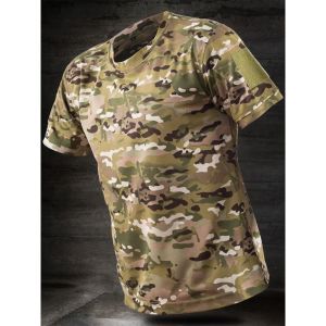 Quick Dry Camouflage Short Sleeve T-Shirt Mens Outdoor Tactical Summer Moisture Wicking Breathable round Neck Shirt Military Fan Elastic Workwear Running