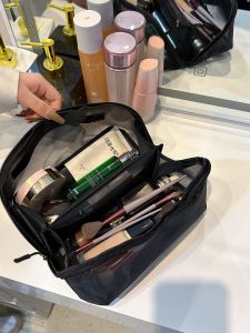 Portable Travel Makeup Bag with Compartment Large Capacity Mesh Partition Womens Handbag Simple Design High Quality PVC Material