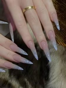 Long Sharp Tip Nail Tips Glitter Finger Tips Fake Nails Complete Extension Elegant Nail Art Stickers Wearable False Nails