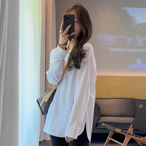 Mid Length Round Neck Long Sleeve T-shirt