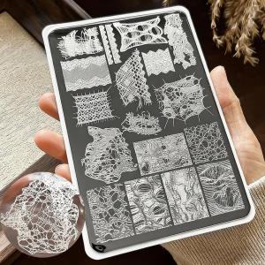 1Pcs French Lace Wave Line Nail Stamping Plates Hollow Abstract Mesh Nails Printing Stencils Stainless Steel Manicure Templates