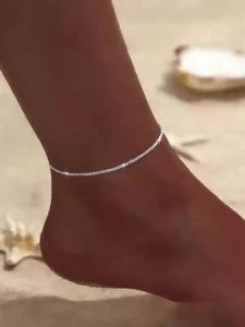 Charms Shiny Sparkling Simple Anklet For Women Gold Silver Color Fashion Jewelry Female Beach Ankle Bracelet on Foot Party Gift