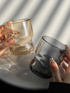 Creative Layered Glass Coffee Cup Juice Cup Whiskey Glass Fat Shortie Design Nordic Style Retro Feel Ins Wind Beverage Cup