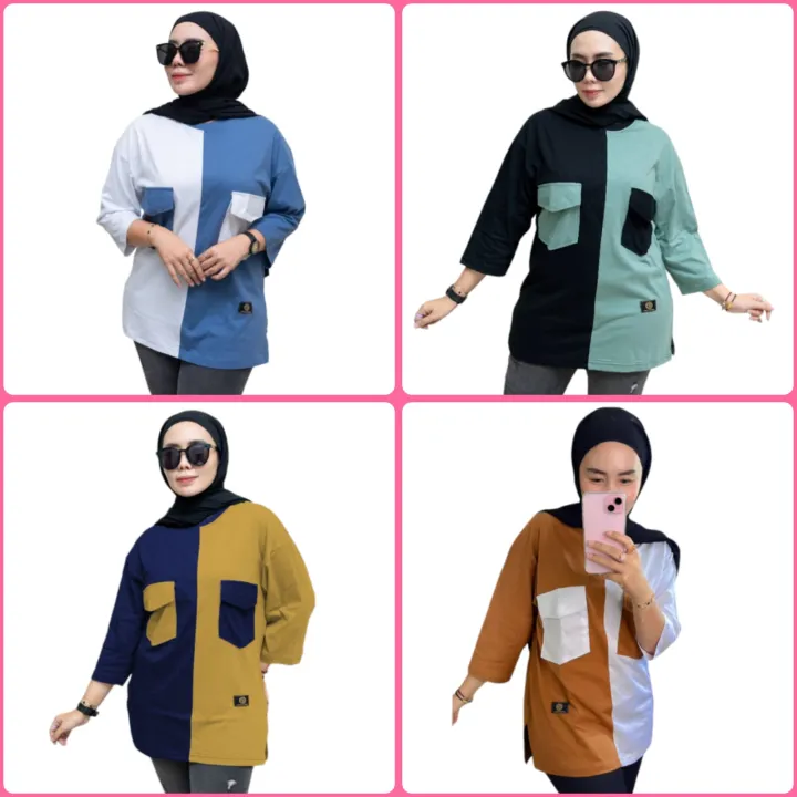 ATASAN%20KAOS%20WANITA%20MIX%202%20WARNA%20ADA%20SAKUNYA%20BAHAN%20KATUN%20COMBAD%2020S%20TERBARU%20-%20Image%202