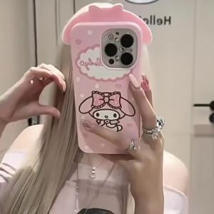 Sanrio | Cute Melody Polka Dot Bow Soft Silicone Phone Case For iPhone 15 14 16 13 17 12 Pro Max Plus 6 7 8 Plus Shockproof Cartoon Cover