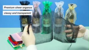 10Pcs Organza Wine Bags Drawstring  14x37 cm Organza Wine Bottle Gift Bags for Wedding Birthday