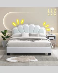 LOFT Design SWETA Single and Queen LED Headboard Bed Frame-White Velvet