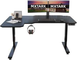 Mxtark Standing Desk Elektrik Adjustable 1.5M L-Shaped with Wheels - Desain Minimalis Warna Ivory/Arang/Biru Laut