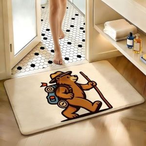 Cartoon Hiking Teddy Bear Floor Mat Soft Non-Slip Bath Mat Cute Entrance Hall Carpet Aesthetic Home Decoration for Kids