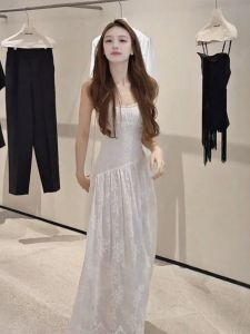 CHANGTONG | Beach Vacation Style Lace Cami Slim Fit Waist Shaping Dress
