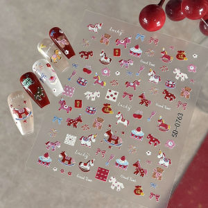 5D Embossed Cute Little Horse Nail Art Sticker Cartoon Bow Firework Star Cherry Nails Decals Kawaii Korean Manicure Accessories