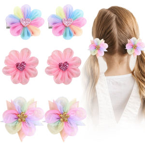2pcs/set Rainbow Flower Hair Clips For Girls Fashion Sequin Hairpins Children Cute Barrettes Kids Boutique Hair Accessories Gift