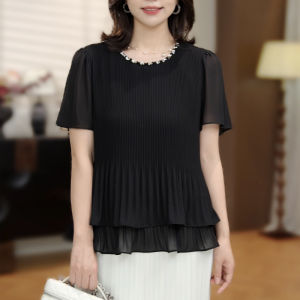 DAIXIANGFEIZI | Chiffon Fashionable Mom-friendly Short-sleeve Blouse