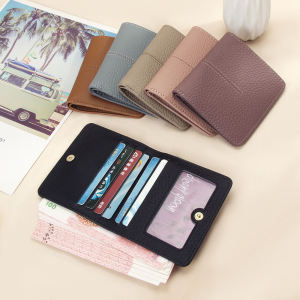 Top Layer Cowhide RFID Anti-Magnetic Short Wallet Simple Car Stitching Line Genuine Leather Ultra-Thin Multi-Card Slot Womens Wallet