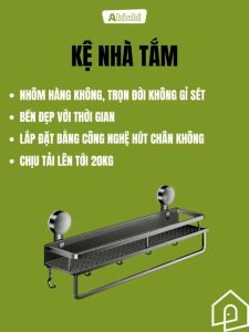 Kệ nhà tắm AKICHI để đồ đang năng kệ treo tường bằng cốc hút chân không nhôm chống gỉ chịu lực 20kg