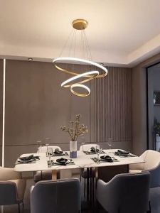 LED Chandelier For Living Room Modern Design Gold 3 Ring Pendant Light Tri-Color Luxury Circle Ceiling Drop Light Adjustable Height Hanging Light For Living Dining Room Office Loft Decorative Home Lighting