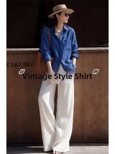 V.C.I | Klein Blue Linen Blend Shirt Thin Loose French Style