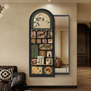 RUIBAHAO | Vintage Style Dressing Mirror Perforated Board Design Push Pull Concealed Hanging Storage