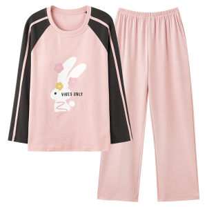 Miiow | Cat Person Womens Sleepwear Spring Autumn Long Sleeve Home Clothes Set With Chest Pad Large Size Outerwear Polyester Fiber