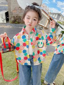 Áo Sơ Mi Cotton in Hình Mặt Cười Thường Ngày Cho Bé Gái Mùa Xuân Thu Phong Cách Hàn Quốc Áo Sơ Mi Cotton Nguyên Chất Cho Bé Trai Và Bé Gái