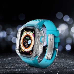 Transparent Modification Kit Case For Apple Watch Ultra 49mm Fluororubber Band For i Watch Band 49mm Rubber Silicone Strap Bracelet