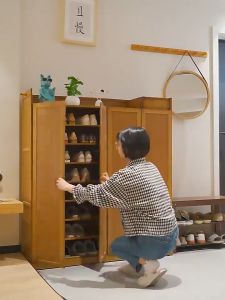 LACC Heightening Shoe Cabinet High-Quality Wooden Large Capacity Shoe Rack French Door Bamboo Organizer Modern Simple Shoe Shelf