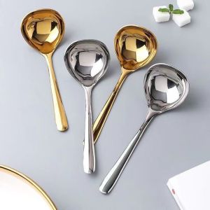 ช้อนสแตนเลสแบบหนาสไตล์เกาหลี ด้ามยาวช้อนหม้อไฟโรงแรม ทัพพีตัก ซูปบ้าน เครื่องมือ สำหรับการเพิ่มความแม่นยำให้กับสรรค์พื้นฐาน อนาคต บริบทและการลับใจ