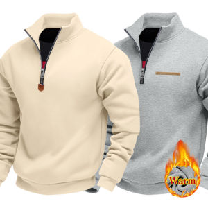 American Autumn Winter Heavy Fleece Long-sleeved Mens Sweatshirt Half Zipper Loose Stand-up Collar Pullover Mens Sweatshirt