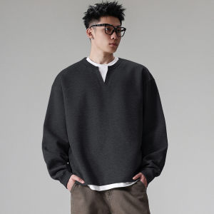 Wood soon | Mens Two-layer Style Round Neck Sweatshirt Spring/Summer American Casual Loose Long Sleeve
