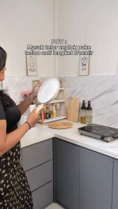 freemir Wajan Penggorengan 20 cm Wajan Anti Lengket Anti Karat Warna Beige Gagang Kayu Anti Slip Goreng Rendang/Empal Daging